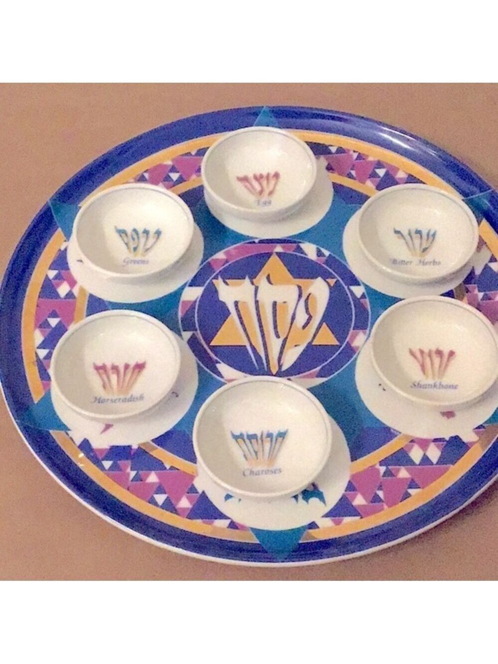 Stunning vintage Passover pink & blue Seder plate - Picture 5 of 7